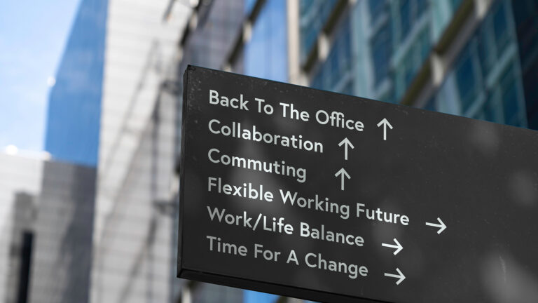 Sign showing options for hybrid work