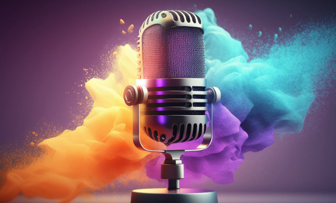 Old style microphone with stylish colourful background