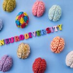 Neurodiversity concept. Multi-coloured figures of the brain.