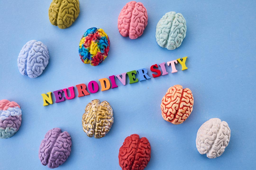 Neurodiversity concept. Multi-coloured figures of the brain.