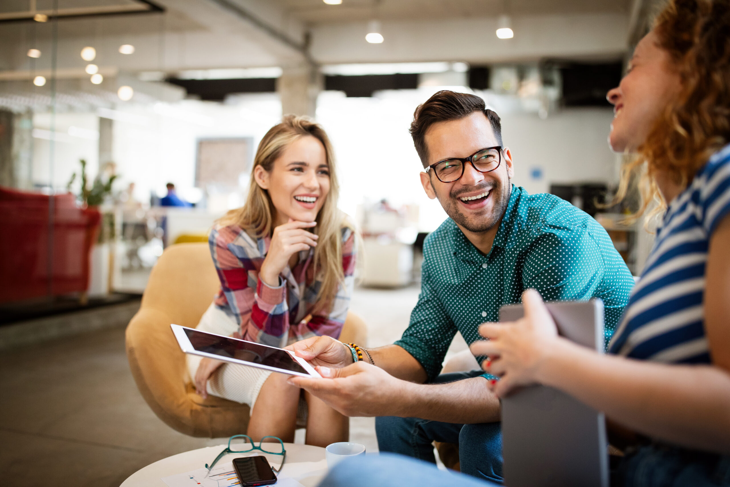 Business people brainstorming and chatting at workplace office