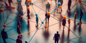 Group of people connected by network. Generative AI.