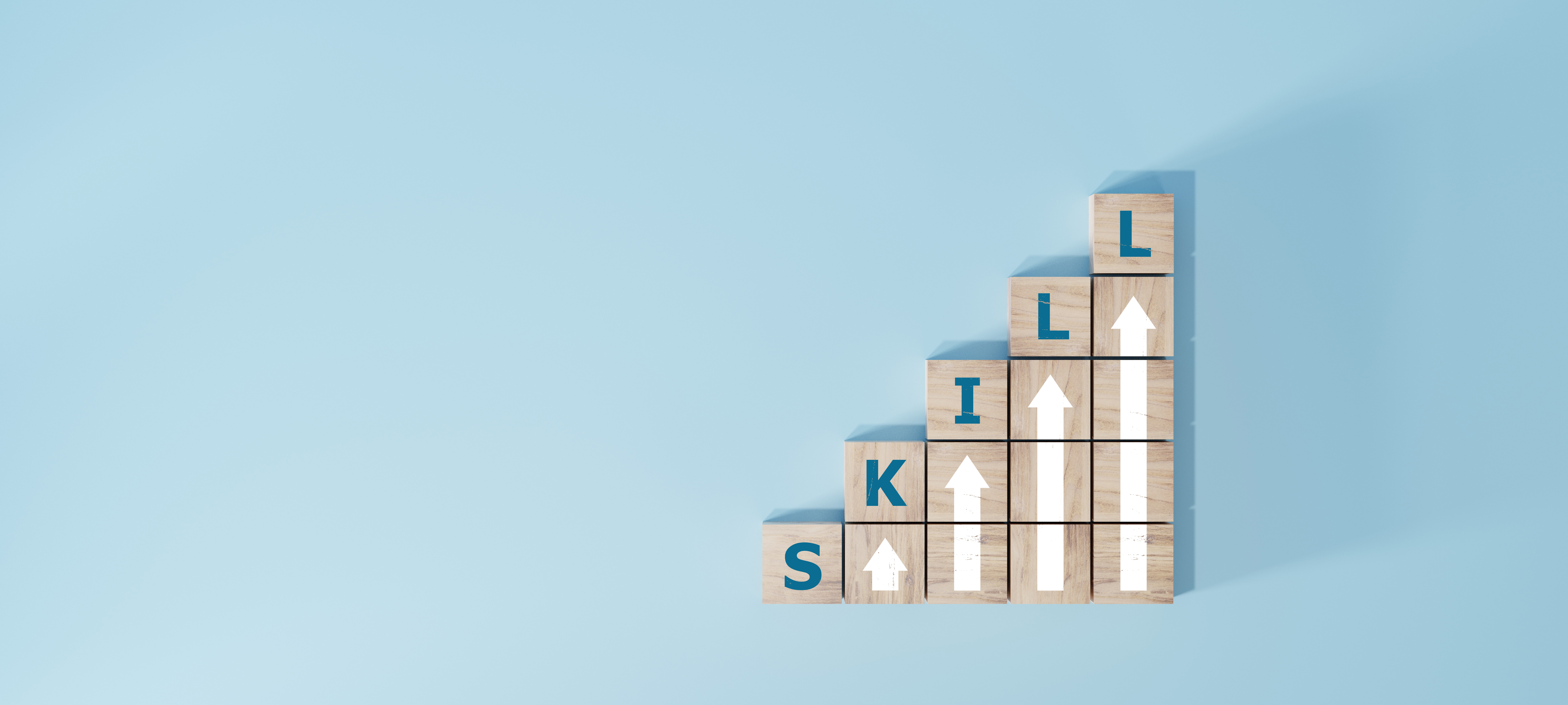 skills icon on wooden cube. Upskilling and personal development concept. Skill training, education, learning, ability. Upskilling, reskilling,