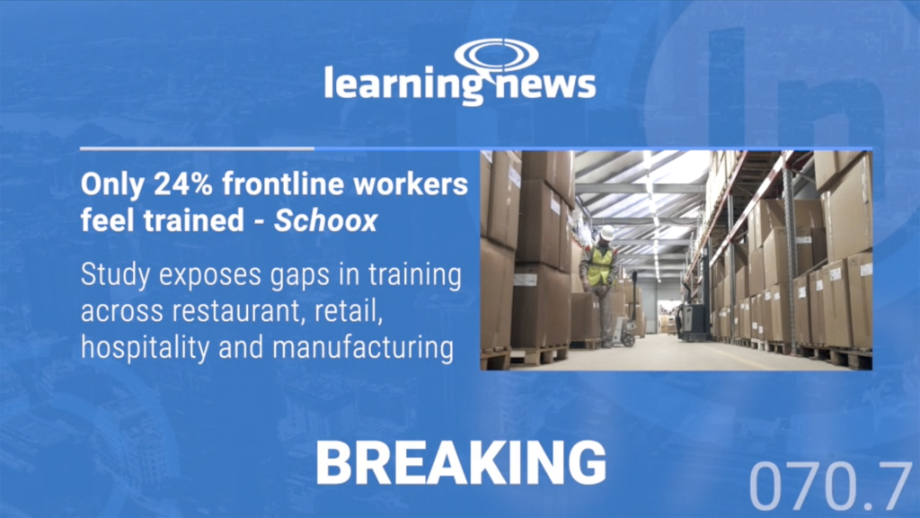 Screengrab of the Learning news video of breaking L&D news, with a headline, text and image. (C) Rob Clarke, Learning News