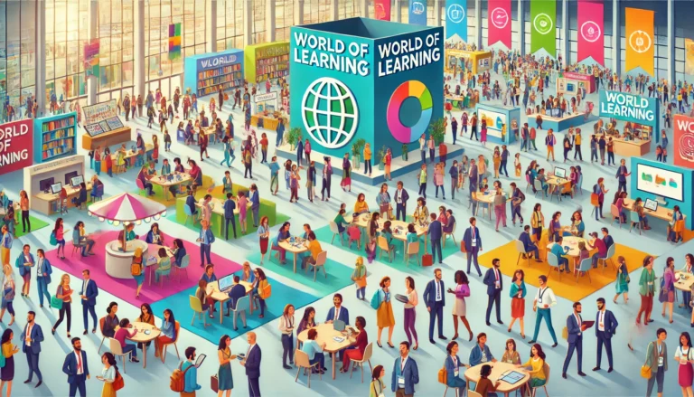 A vibrant conference setting filled with diverse people from different cultures and backgrounds, all engaged in conversation, networking, and learning