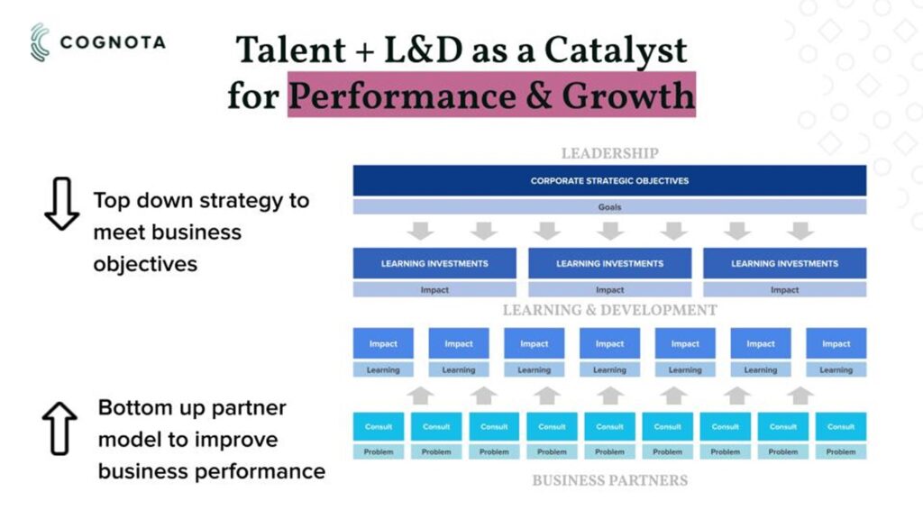 Talent and L&D as a catalyst for performance and growth, showing different strategies. (C) Cognota
