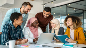 Diverse Team Working Together in a Modern Office