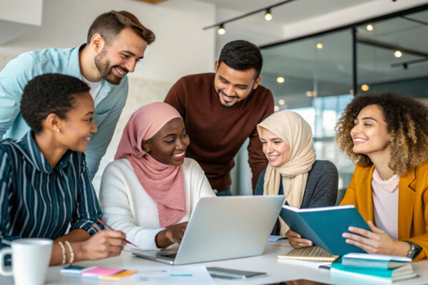 Diverse Team Working Together in a Modern Office
