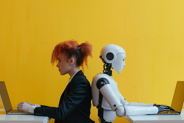 A robot working together at the desk