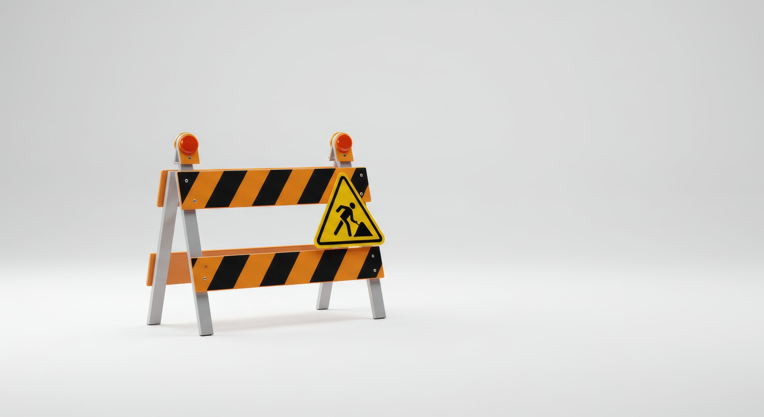 Construction barrier on a clean white background, under construction safety concept