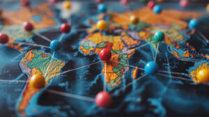 The global business structure of networking. Analysis and data exchange customer connection, HR recruitment and global outsourcing, Customer service, Teamwork, Strategy,