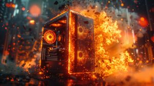 Explosive Computer Overheating Concept in Dramatic Lighting