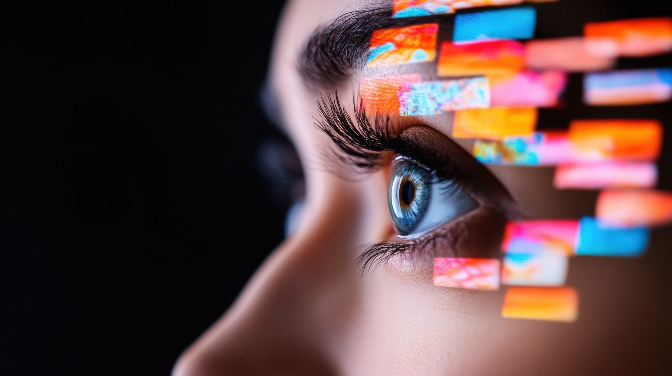 Futuristic AI Visual Interface Immersive Digital Transformation with Vibrant Pixel Overlay - Next-Gen Technological Visualization for Innovative Branding Strategies