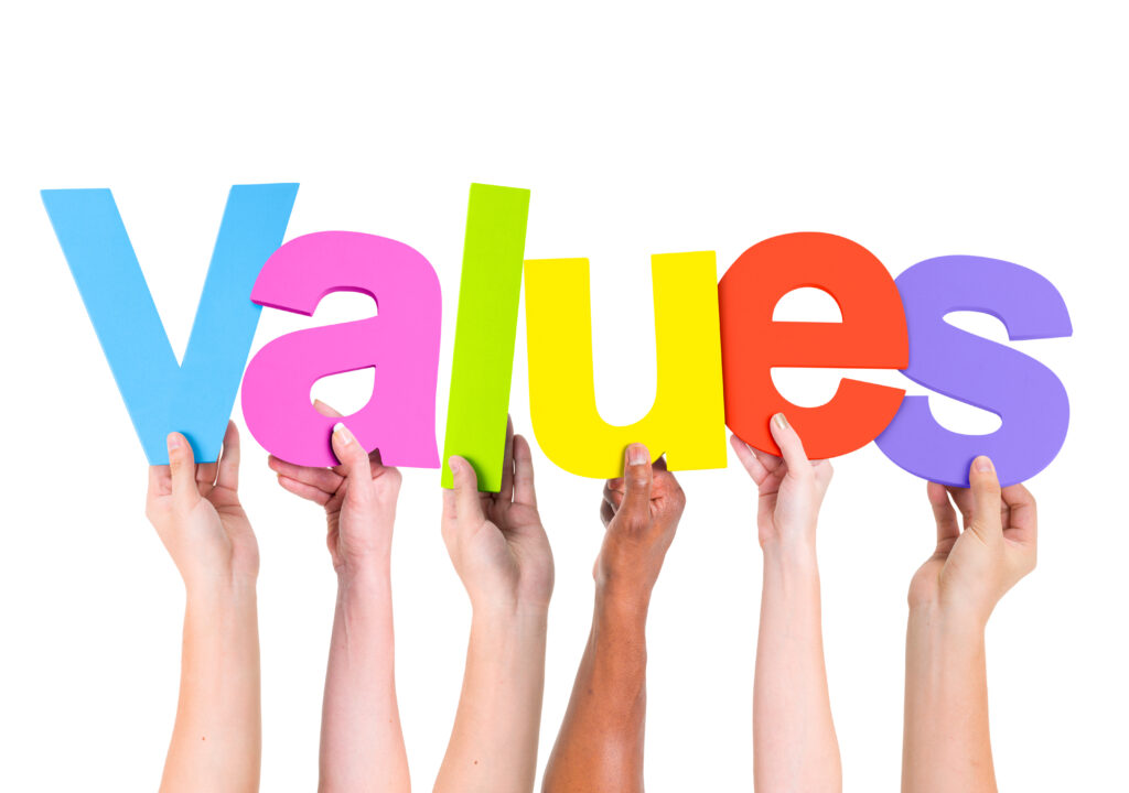 Multi-Ethnic Hands Holding The Word Values
