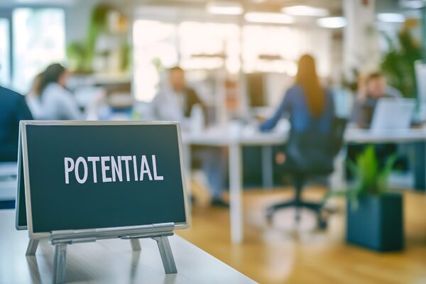 Potential for growth, sign showing potential in busy office environment