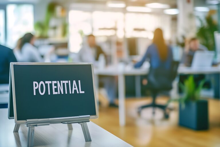 Potential for growth, sign showing potential in busy office environment