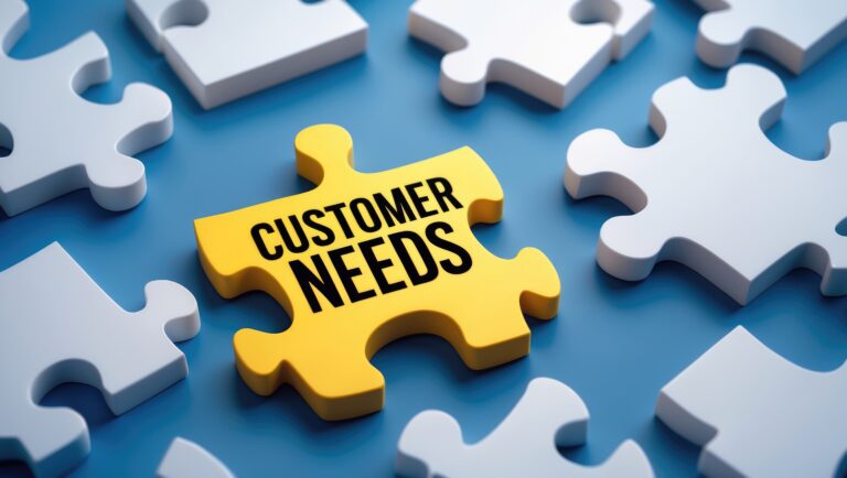 The phrase "customer needs" displayed on a puzzle piece. To explore or comprehend the needs and desires.