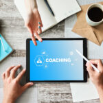 Coaching and mentoring concept on screen. Self development and personal growth.