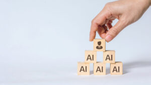 AI leadership pyramid and workforce hierarchy with human oversight in modern organization