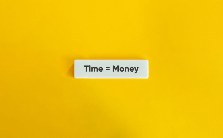 Time Equals Money Letter Tile on Yellow Background – Minimalist Concept of Productivity and Value