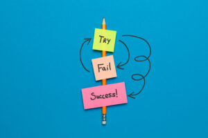 Try - Fail - Success. Purpose and movement to success despite obstacles.