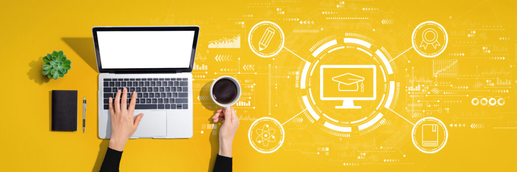E-learning concept with person using a laptop computer