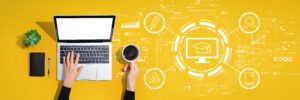 E-learning concept with person using a laptop computer