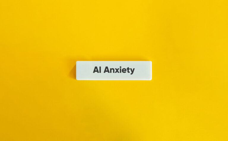 AI Anxiety Mental Health Artificial Intelligence Future Stress Technology Fear Psychological Impact Workplace Uncertainty Automation Concern Digital Wellness Concept Yellow Background
