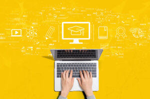 E-learning concept with person using a laptop computer