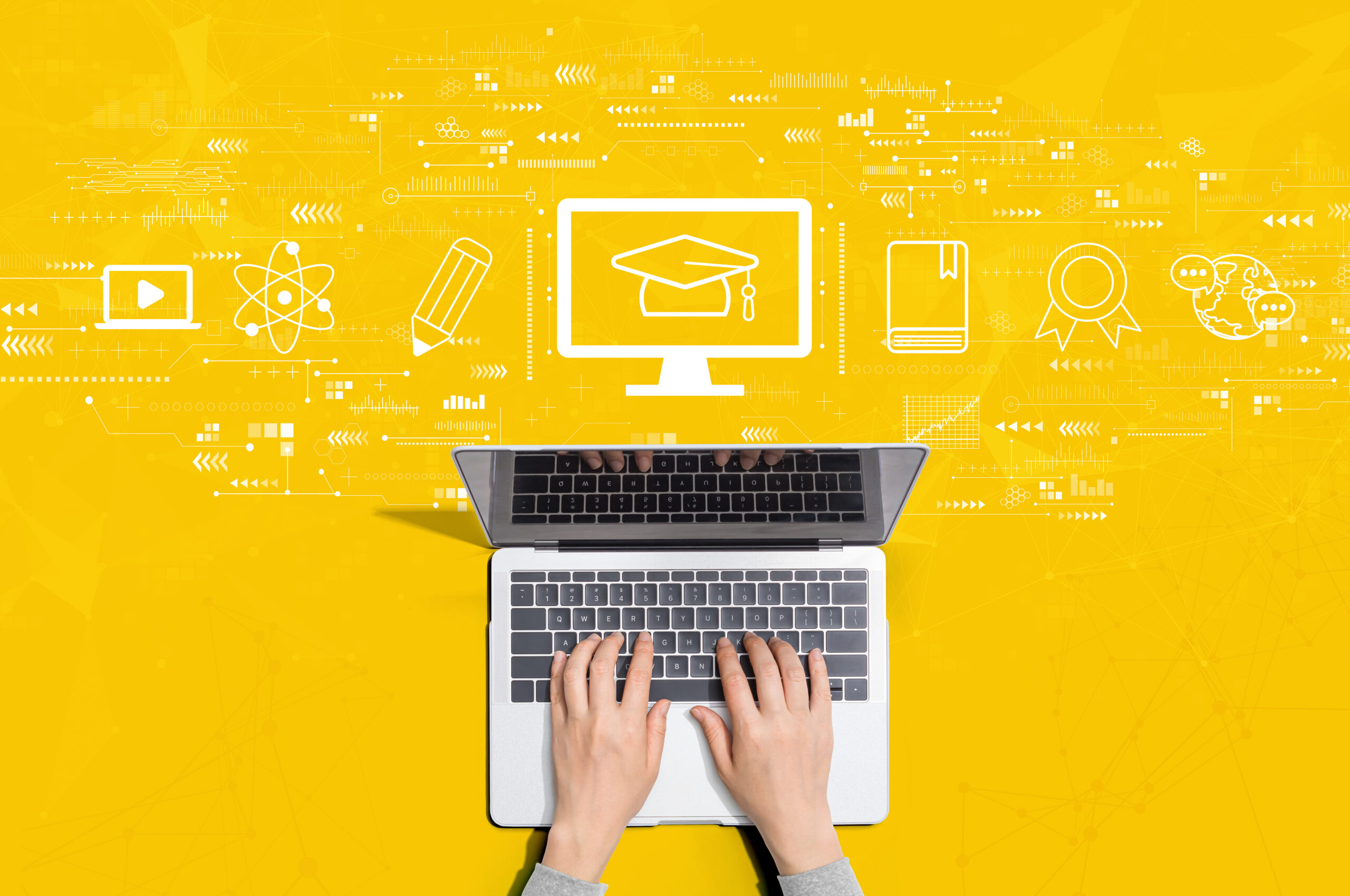 E-learning concept with person using a laptop computer